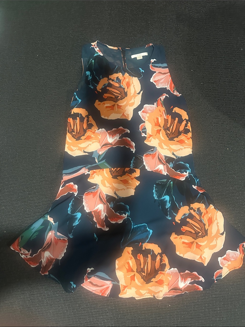 C.C Navy Floral Twirl Dress with Orange Blooms